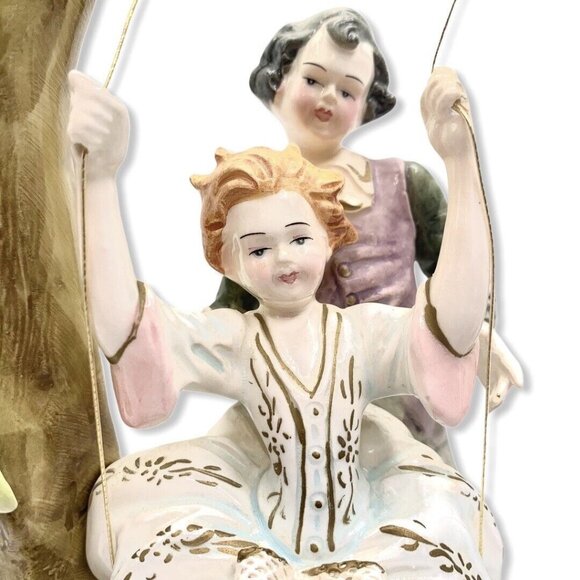 Antique Italian Capodimonte Porcelain Boy Girl on Swing Large Figurine Trademark - Picture 2 of 12